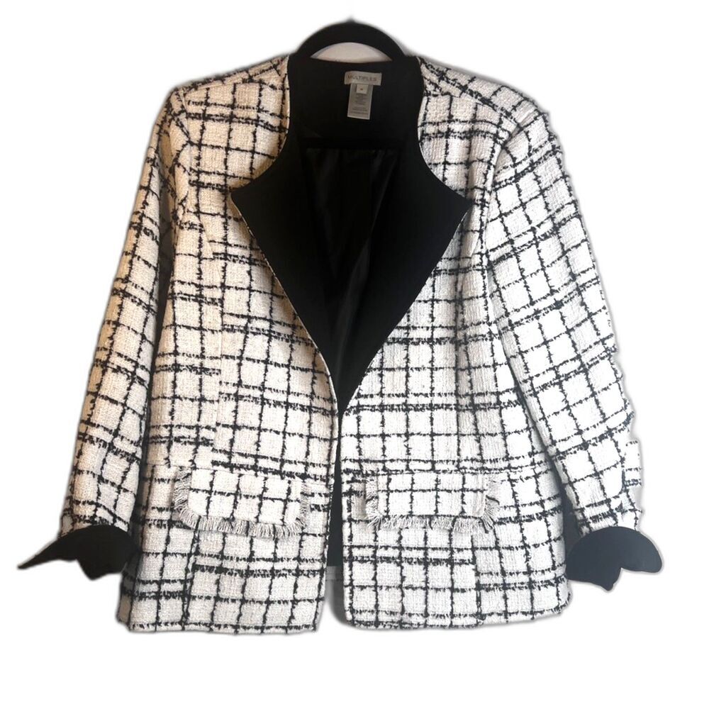 Multiples Tweed Plaid Blazer Career Office Work Open Front Jacket Size Medium